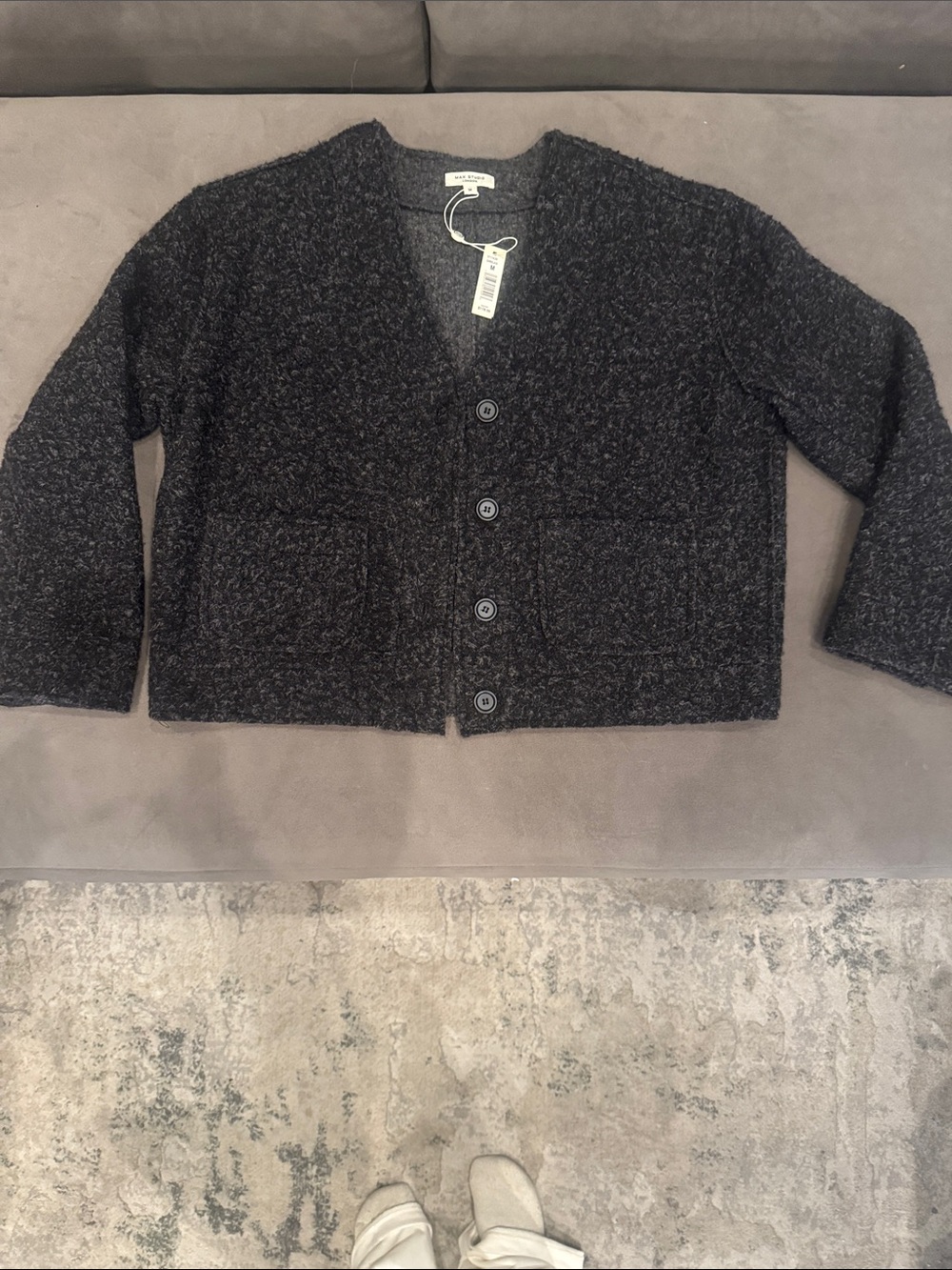 Max Studio Textured Black Button-Front Cardigan